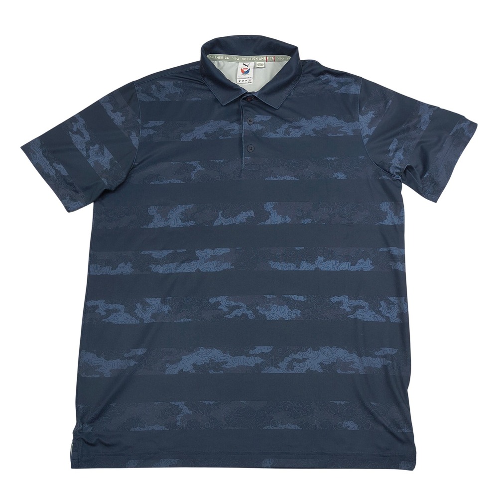 Puma Volition America Mens Medium Blue Paisley Stripe Golf Polo Shirt